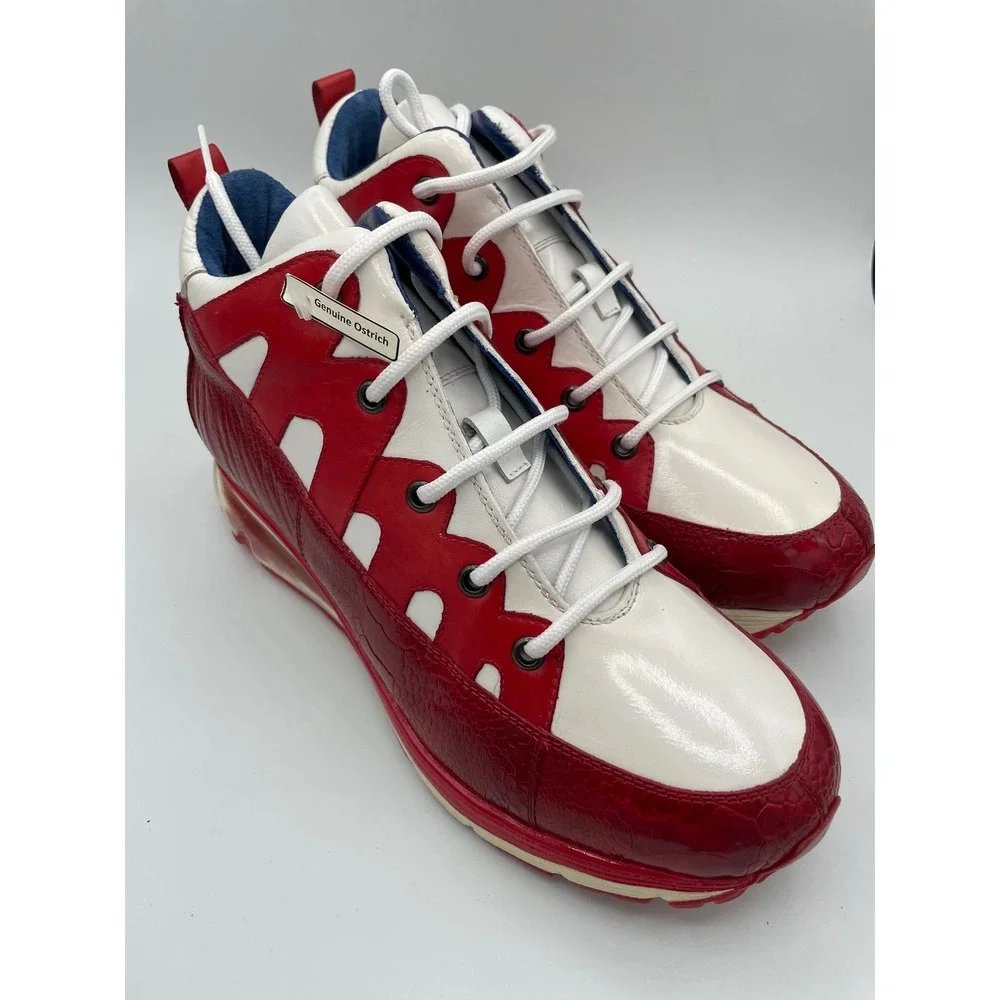 Belvedere Kevin Mens 9 White Red Genuine Ostrich Leg‎ Leather High Top Sneakers